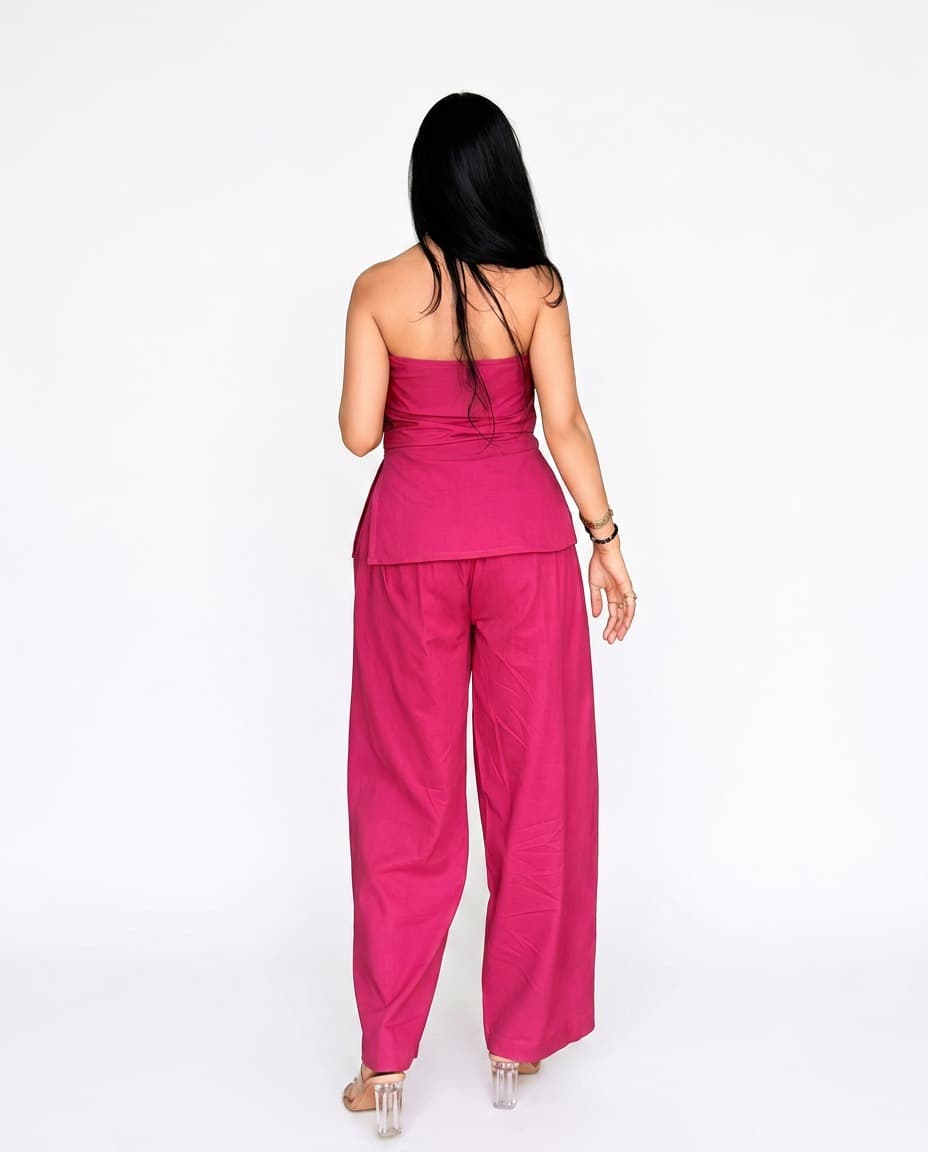 Rani Pink Cotton Tube Top and Wide-Leg Pant Co-ord Set alternate view