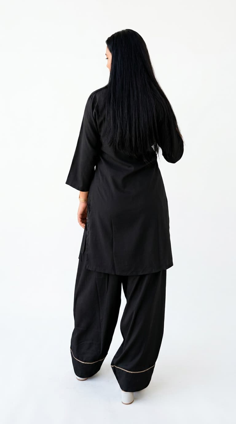 Solid Black Rayon Kurti with Farshi Salwar Set for Women alternate view