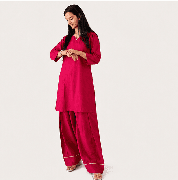 Solid Rani Pink Kurti with Farshi Salwar Set for Women alternate view