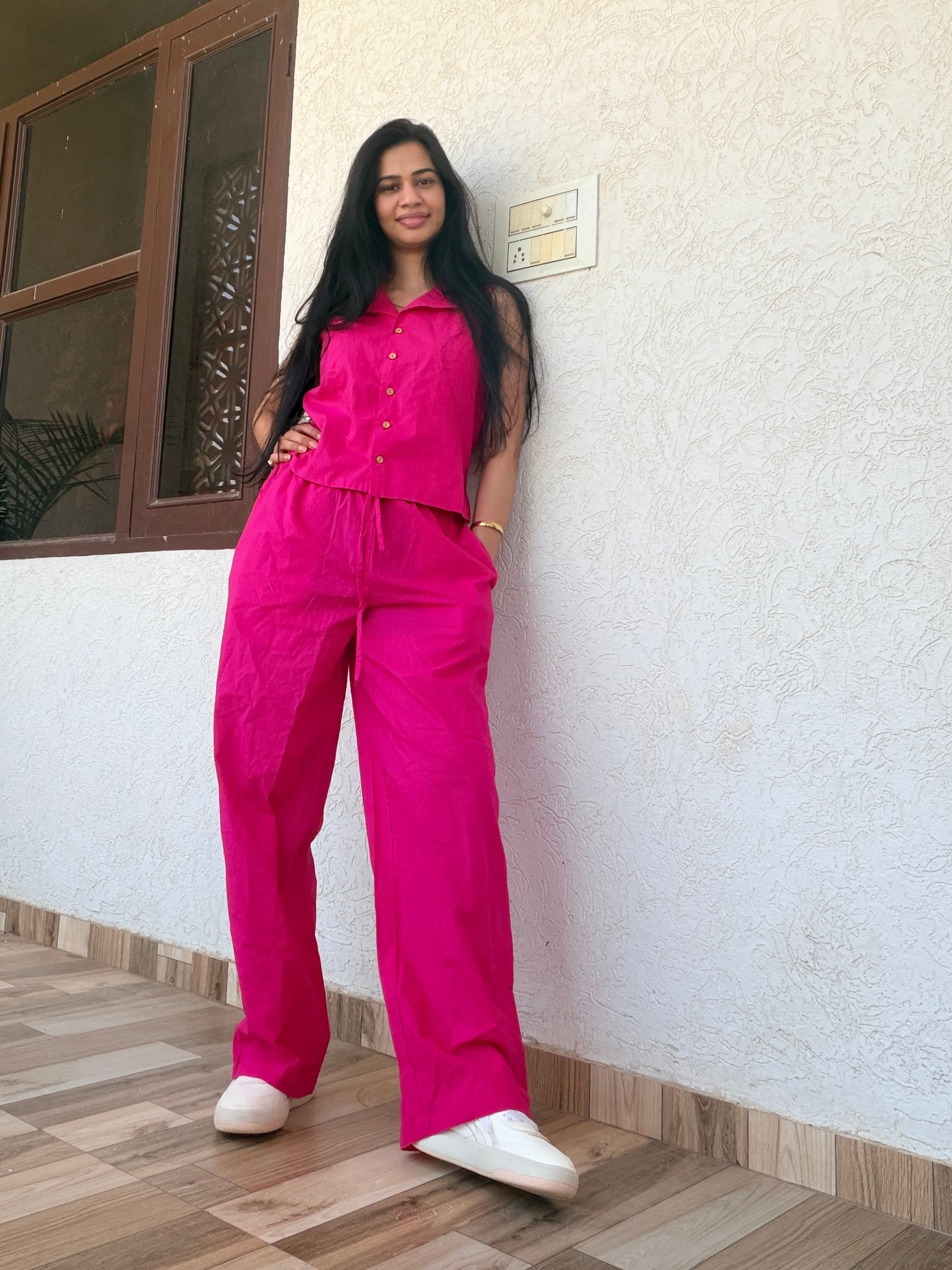 Pink Cotton Co-Ord Set For Womens — view 1